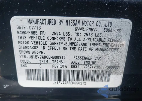 2014 Infiniti Q50 Premium from USA, damaged, VIN JN1BV7AR6EM690212